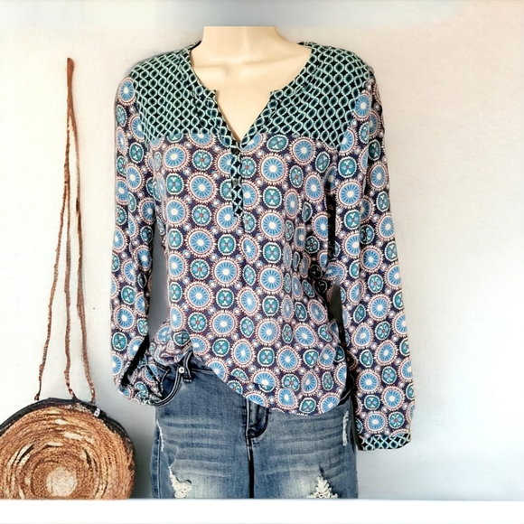 Bohemian Hippie longsleeve flowy blouse size medium - Picture 2 of 11